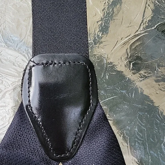 Tuxedo Black Satin Silk Genue Leather Adjustable Suspenders Made In England New - Picture 13 of 17